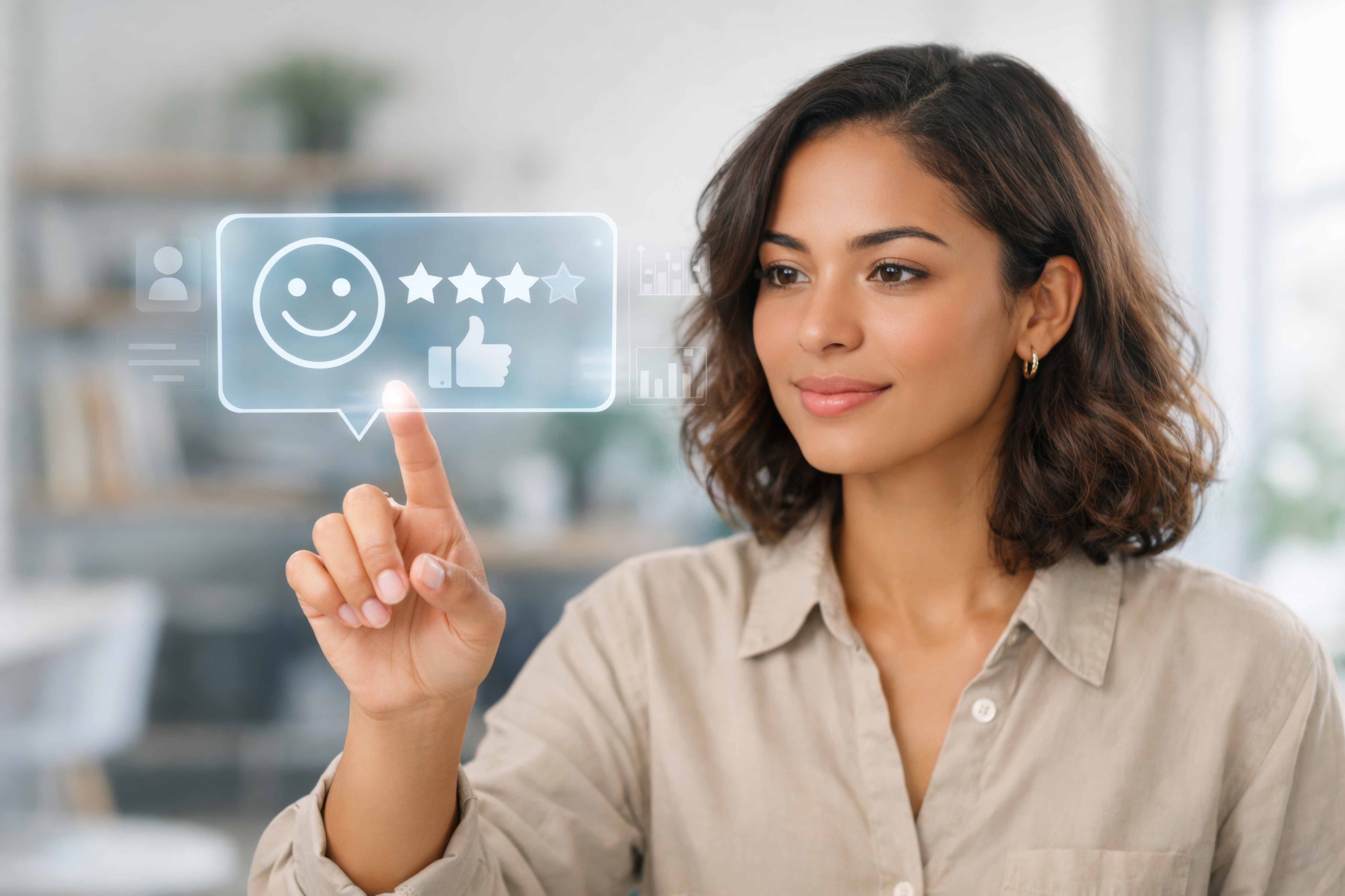 Mujer calificando su experiencia