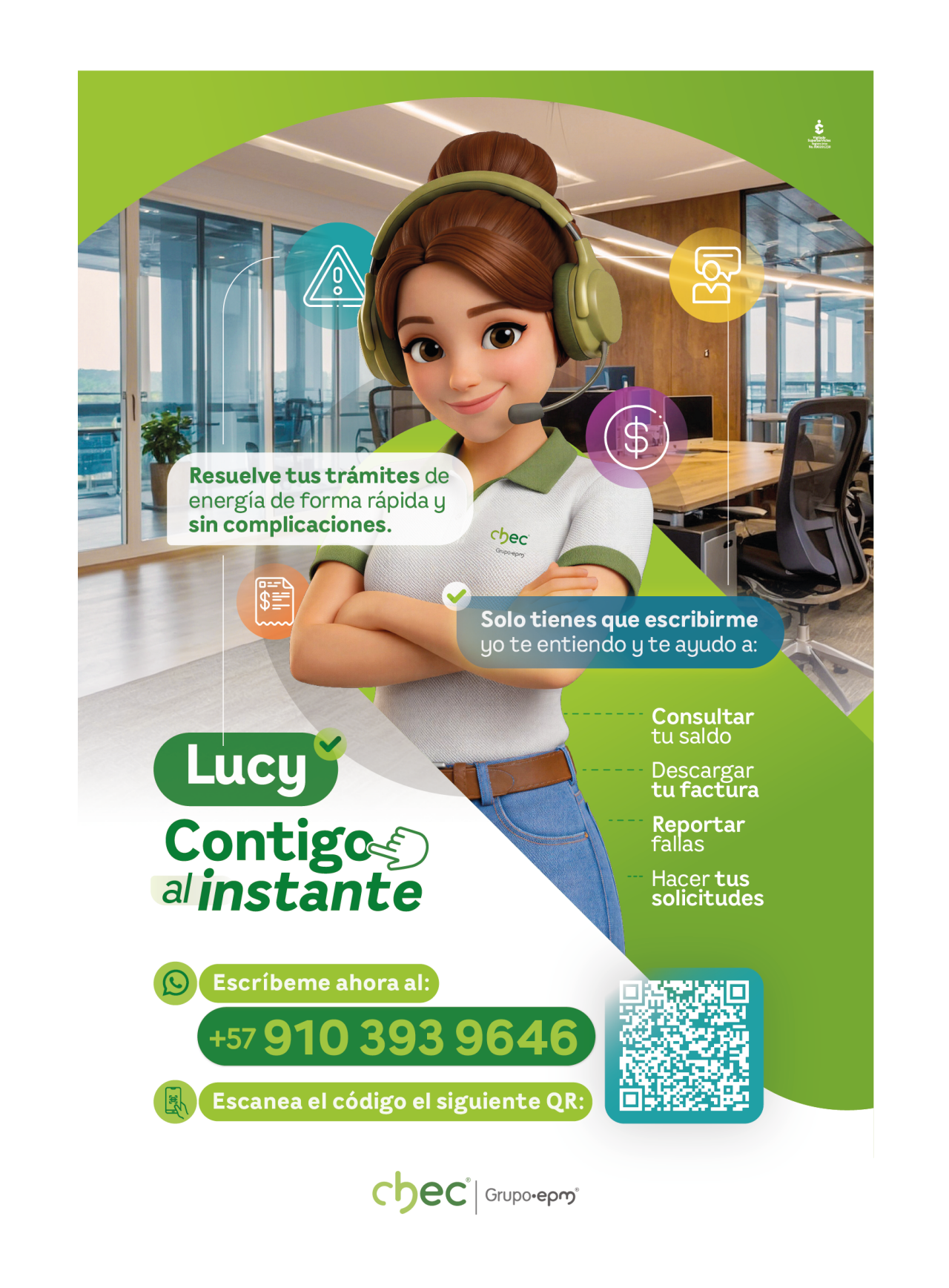 Volante promocional de Lucy para la atención digital